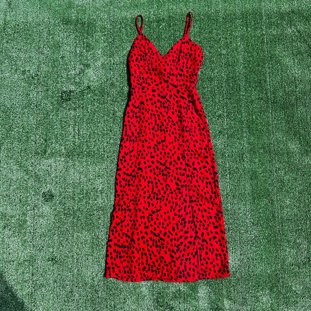 Leith - Red Leopard Print High Slit Dress Women’s Size XXS